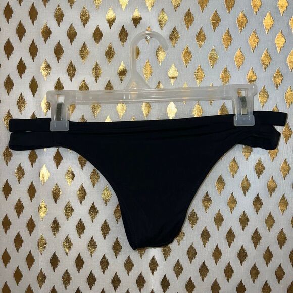 Shade & shore Women's black Strappy Side Cheeky Bikini Bottom size M - Picture 5 of 7